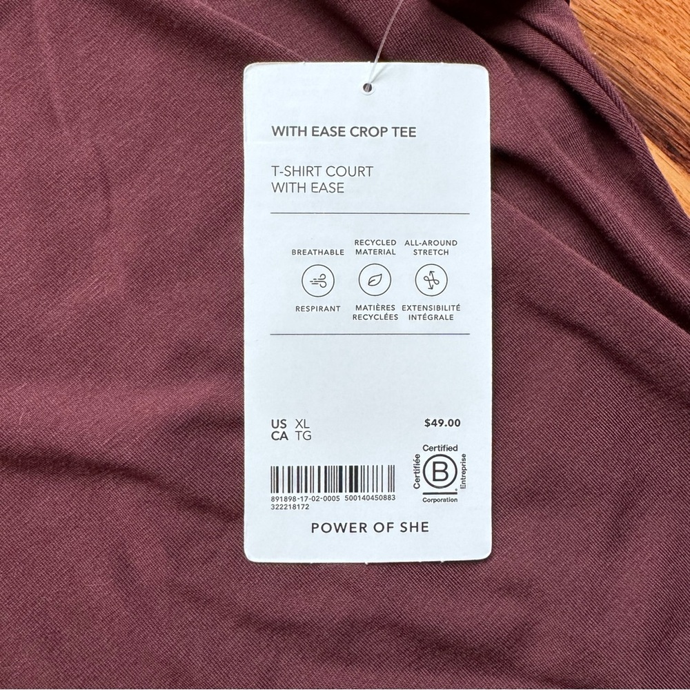 Athleta With Ease Crop Tee brown Short Sleeve Tee Size XL Workout Athletic - Picture 6 of 6